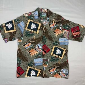Vtg Reyn Spooner Mens Kona Coffee Hawaiian Shirt Sz Large AOP Hawaii Green B4